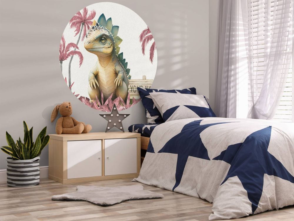 Baby stegosaurus in de jungle roze