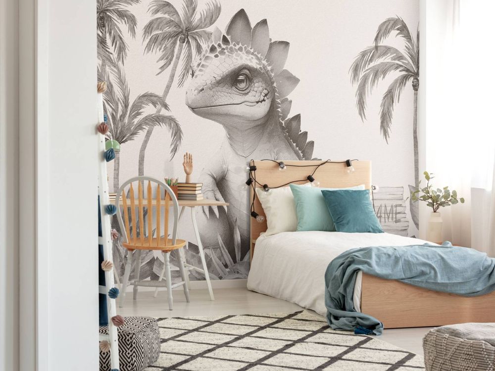 Baby stegosaurus in de jungle beige