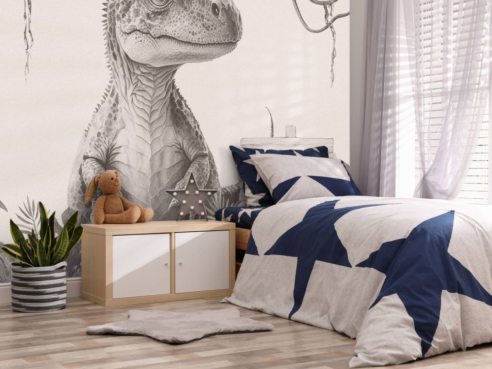 Baby t-rex in de jungle beige