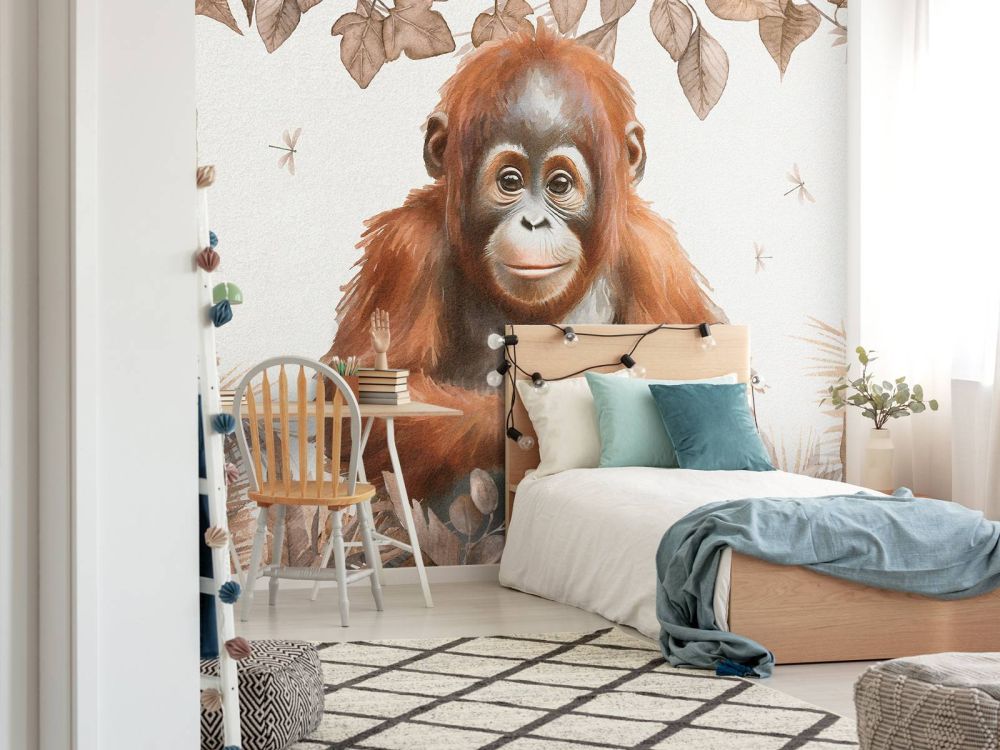 Jonge orang-oetan in de jungle taupe