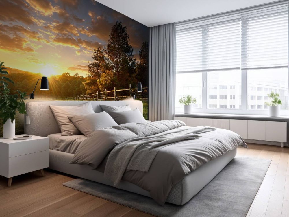 Weiland met zonsondergang