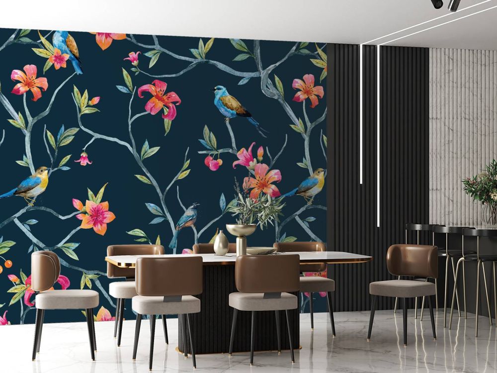 Tropische bloemen en vogels