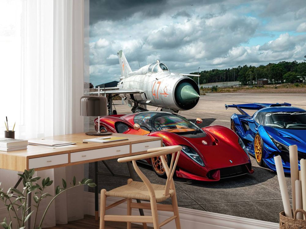 Supercars bij gevechtsvliegtuig