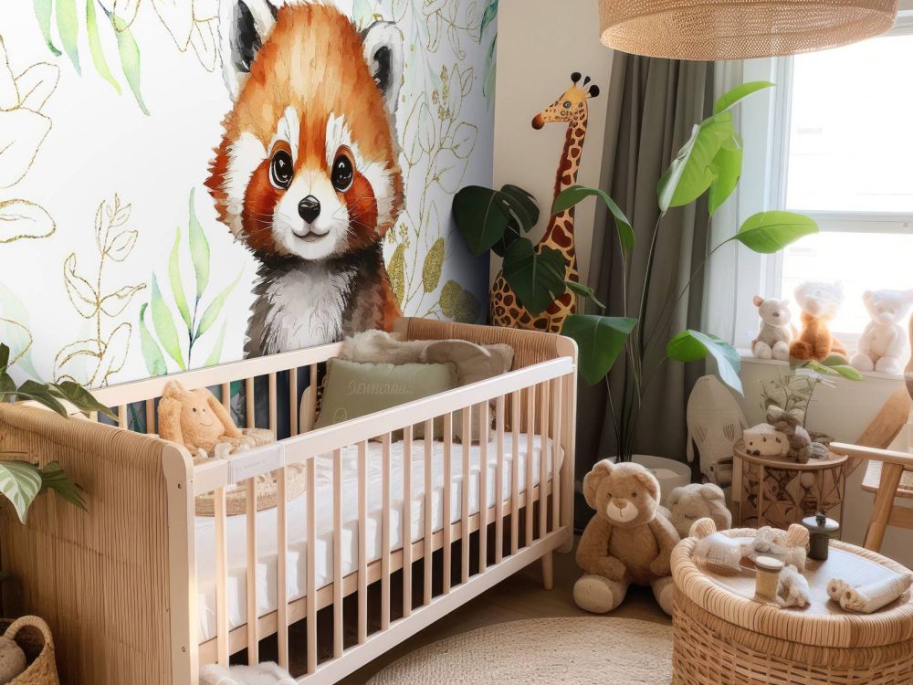 Schattige rode panda en bladeren