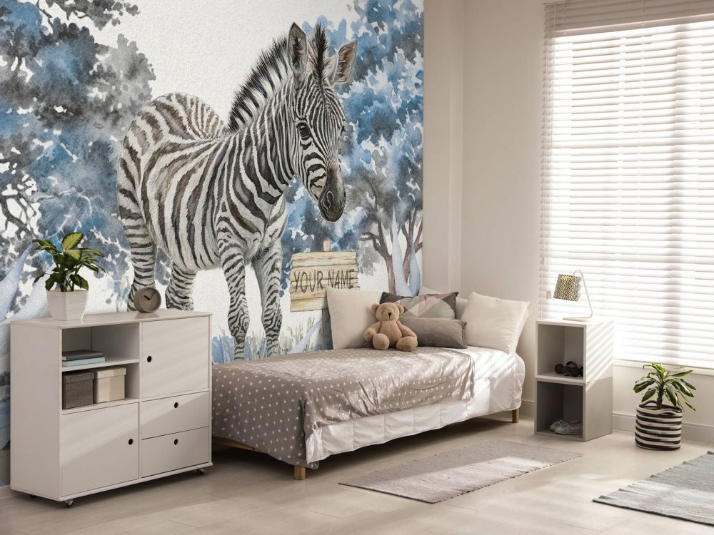 Jonge zebra in de natuur blauw