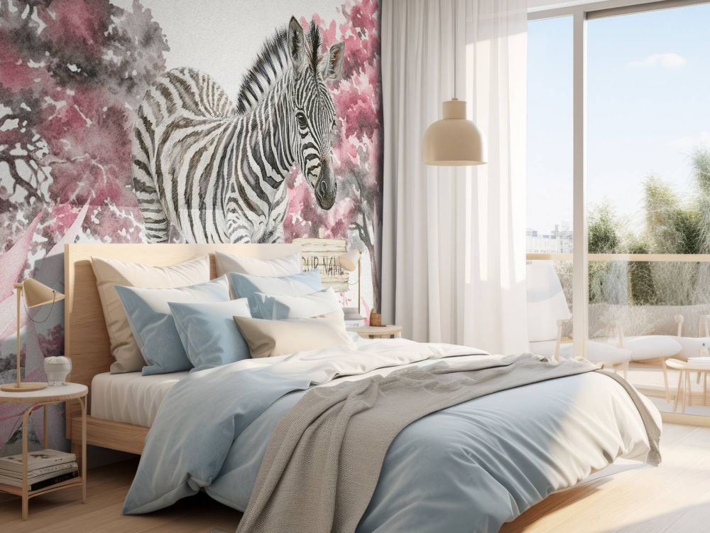 Jonge zebra in de natuur roze