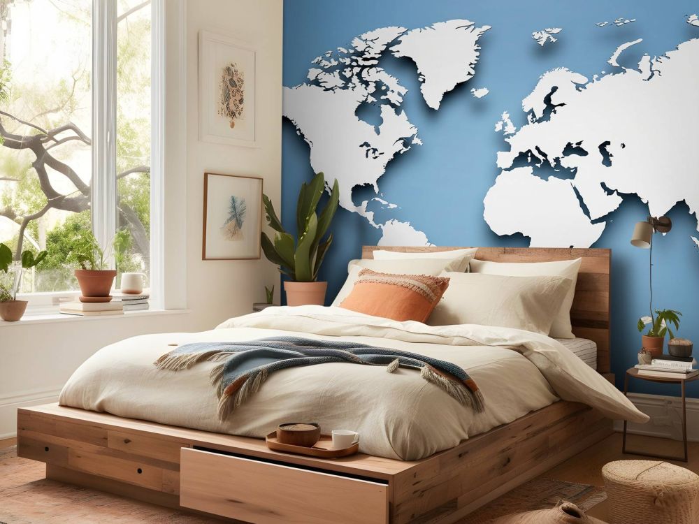 3D Wereldkaart blauw
