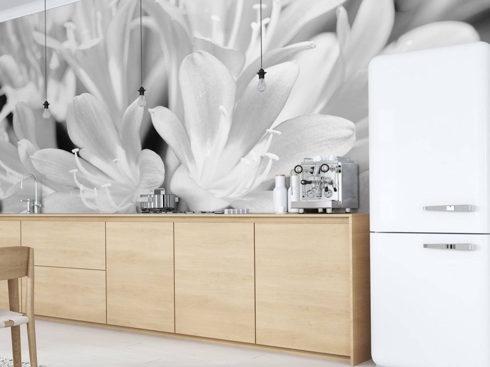 Bloemen in bloei, zwart-wit