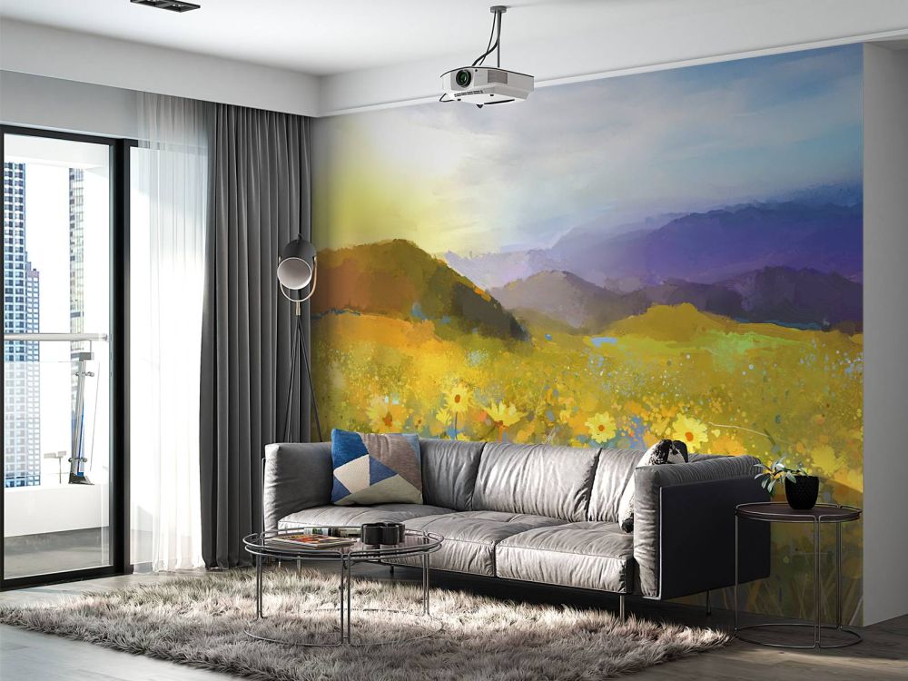 Olieverfschilderij landelijke zonsondergang