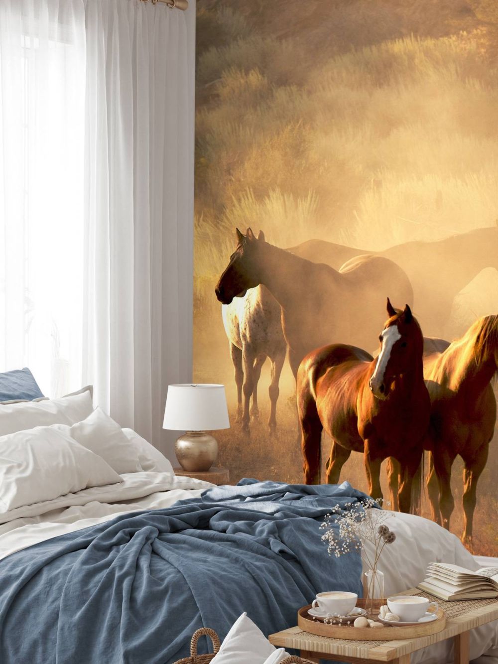 Paarden tijdens een zonsondergang