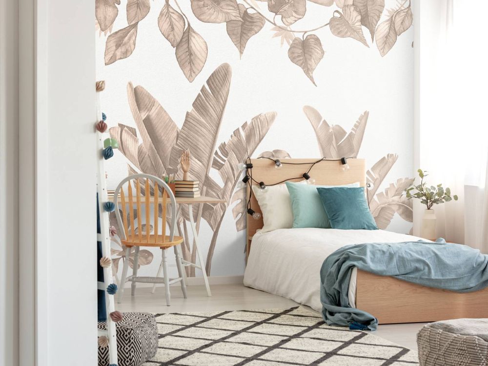 Jungle bladeren in taupe