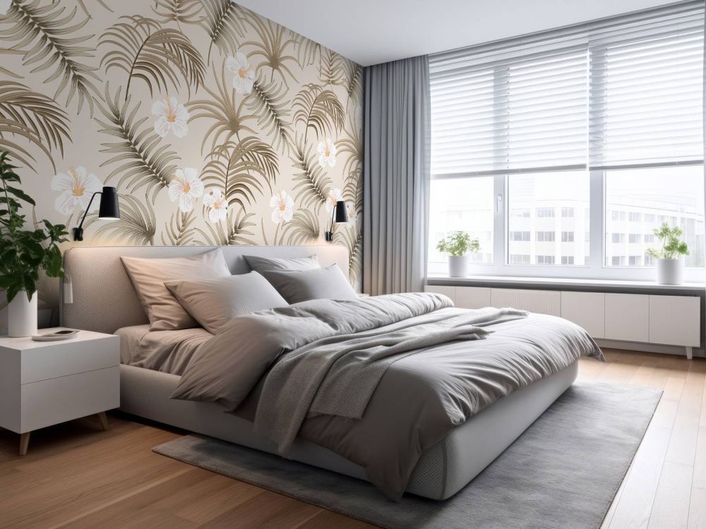 Palmboombladeren en bloemen