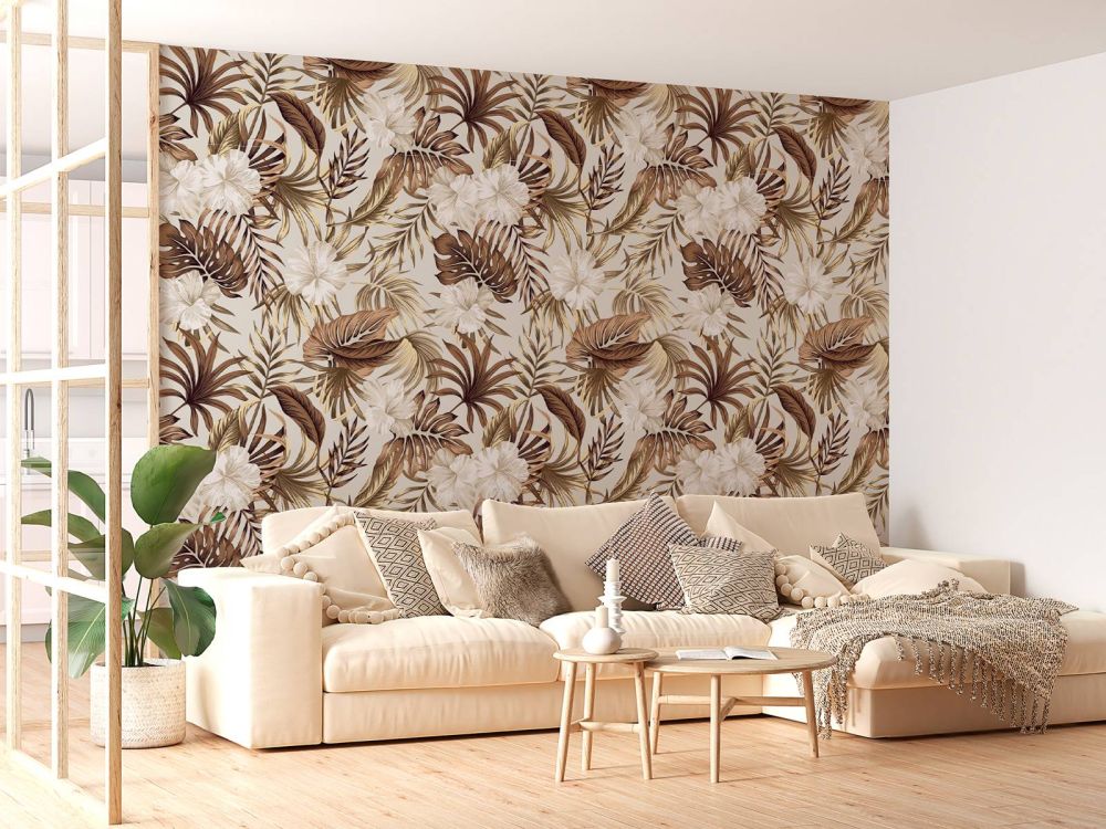 Tropische bloemen, beige
