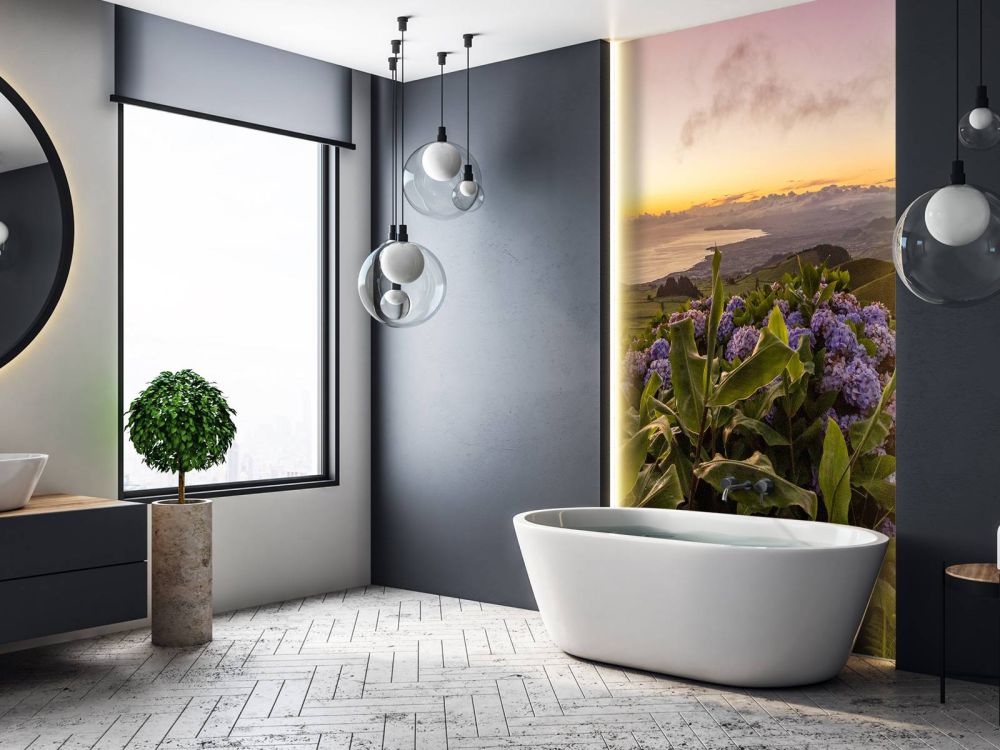 Zonsondergang met hortensia's