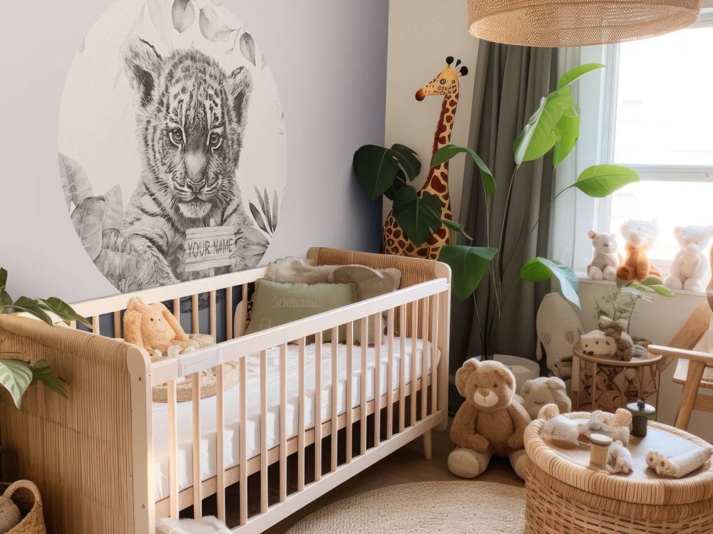 Schattige tijger met planten beige