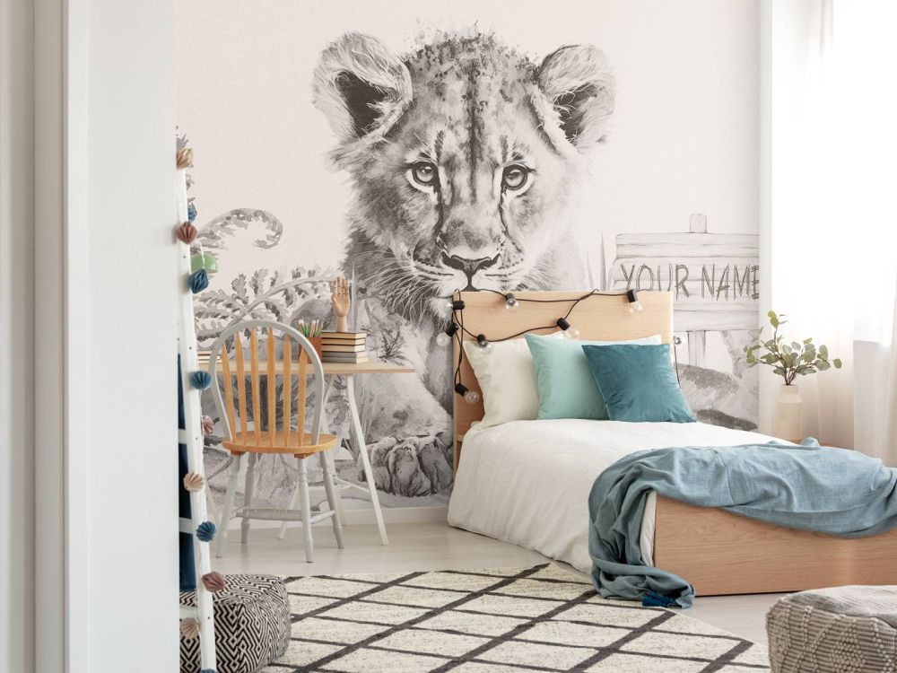 Jonge leeuw in de jungle beige