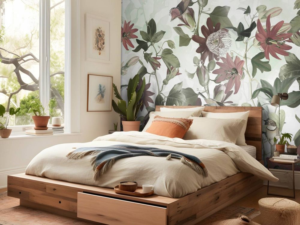 Seven Birds in Enchanted Foliage - Pastel Green