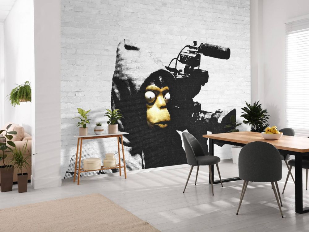 Banksy - ETTGS monkey, white bricks
