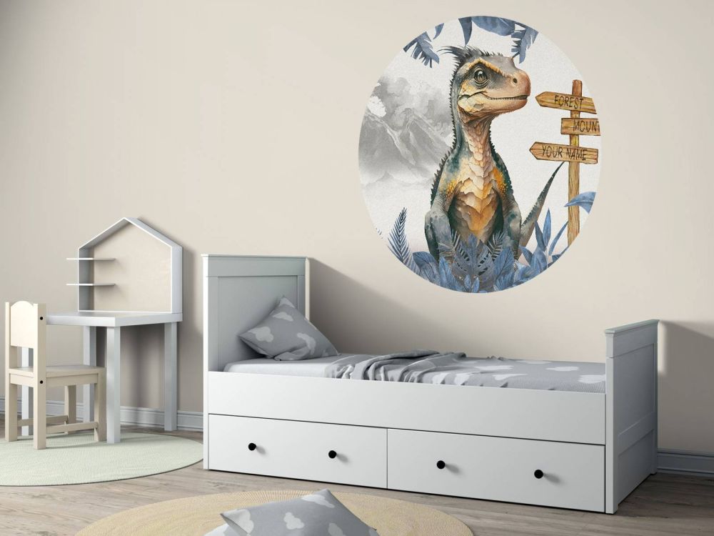 Baby velociraptor in de jungle blauw