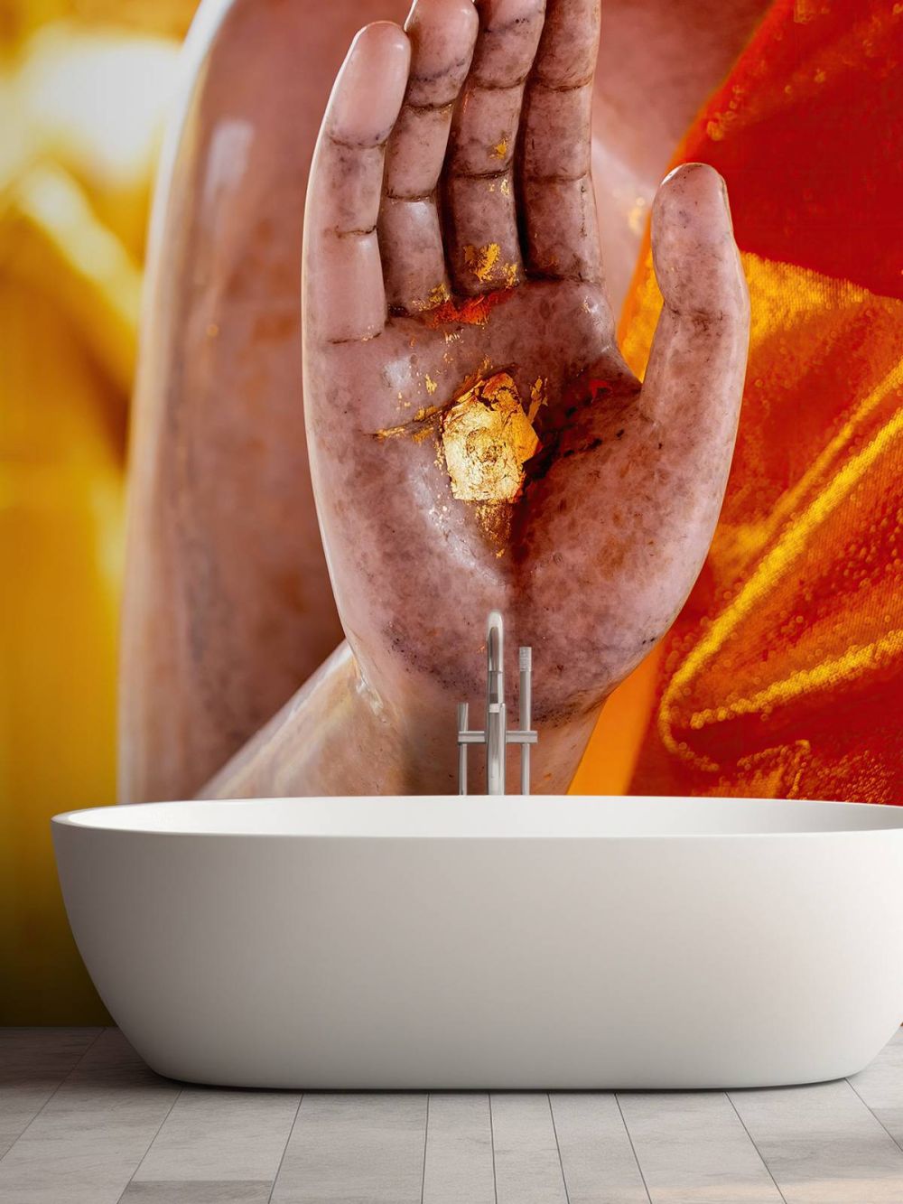 Handpalm met gouden plak Tempelcomplex Bangkok (Thailand)  