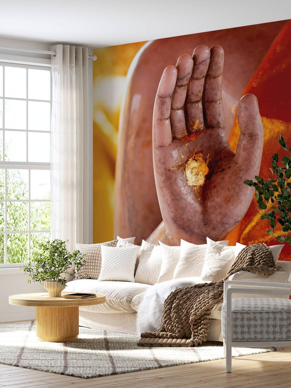 Handpalm met gouden plak Tempelcomplex Bangkok (Thailand)  