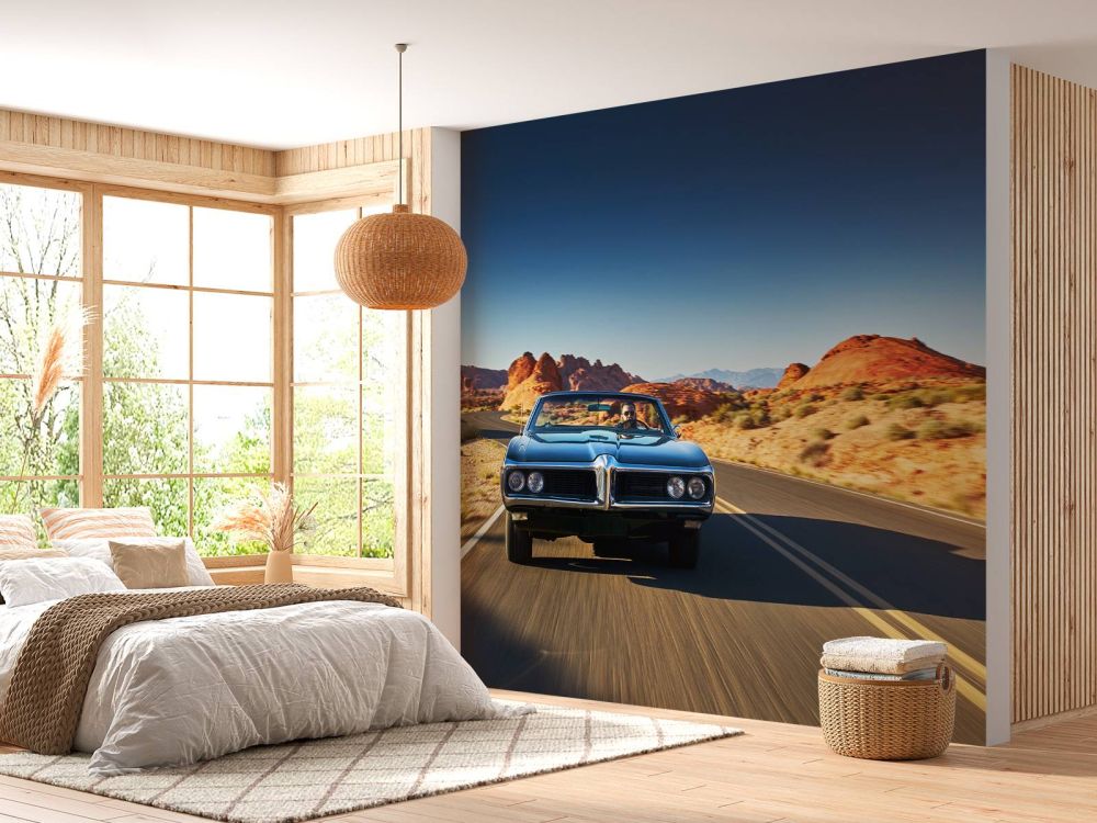 Muscle car in een Amerikaans landschap