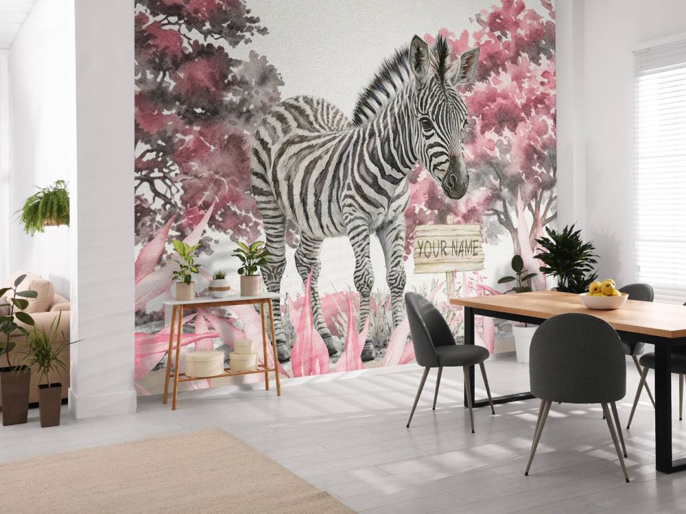 Jonge zebra in de natuur roze