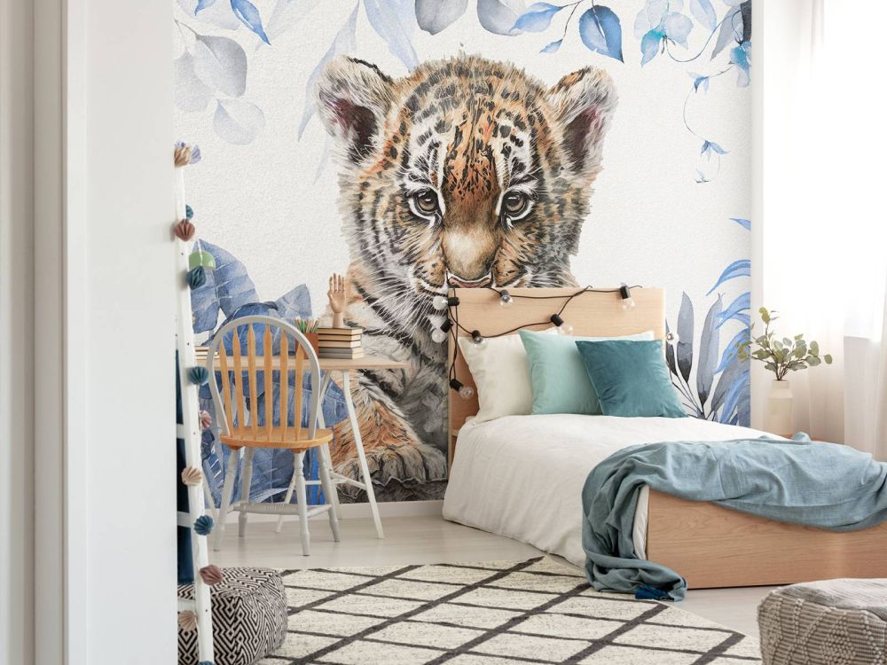 Schattige tijger met planten blauw
