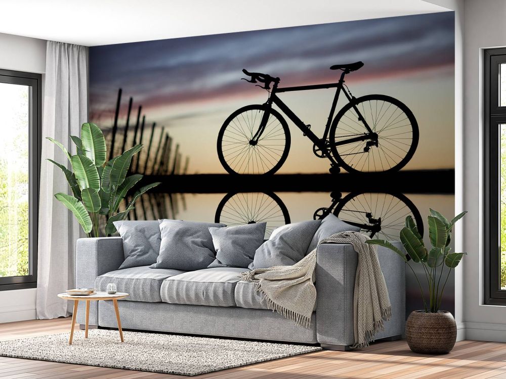 Racefiets bij zonsondergang