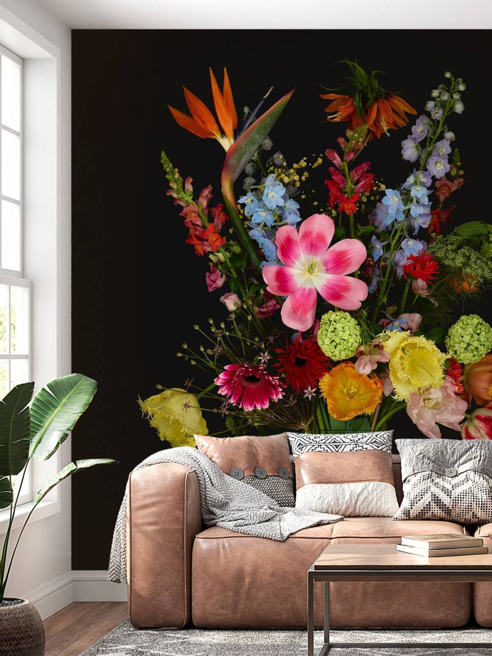 Boeket bloemen in glazen vaas