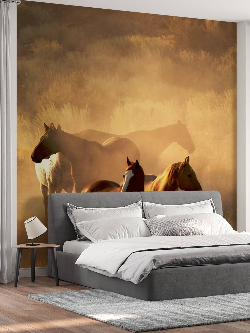 Paarden tijdens een zonsondergang