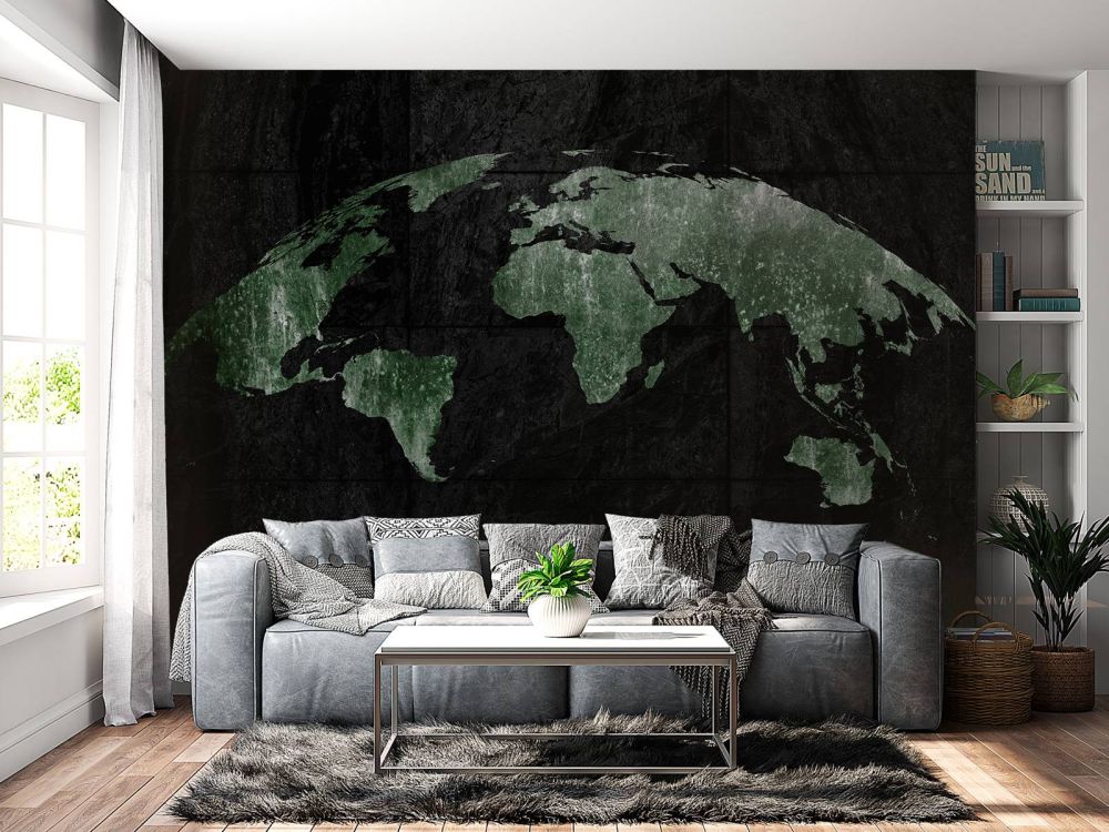 Groene wereldkaart op beton