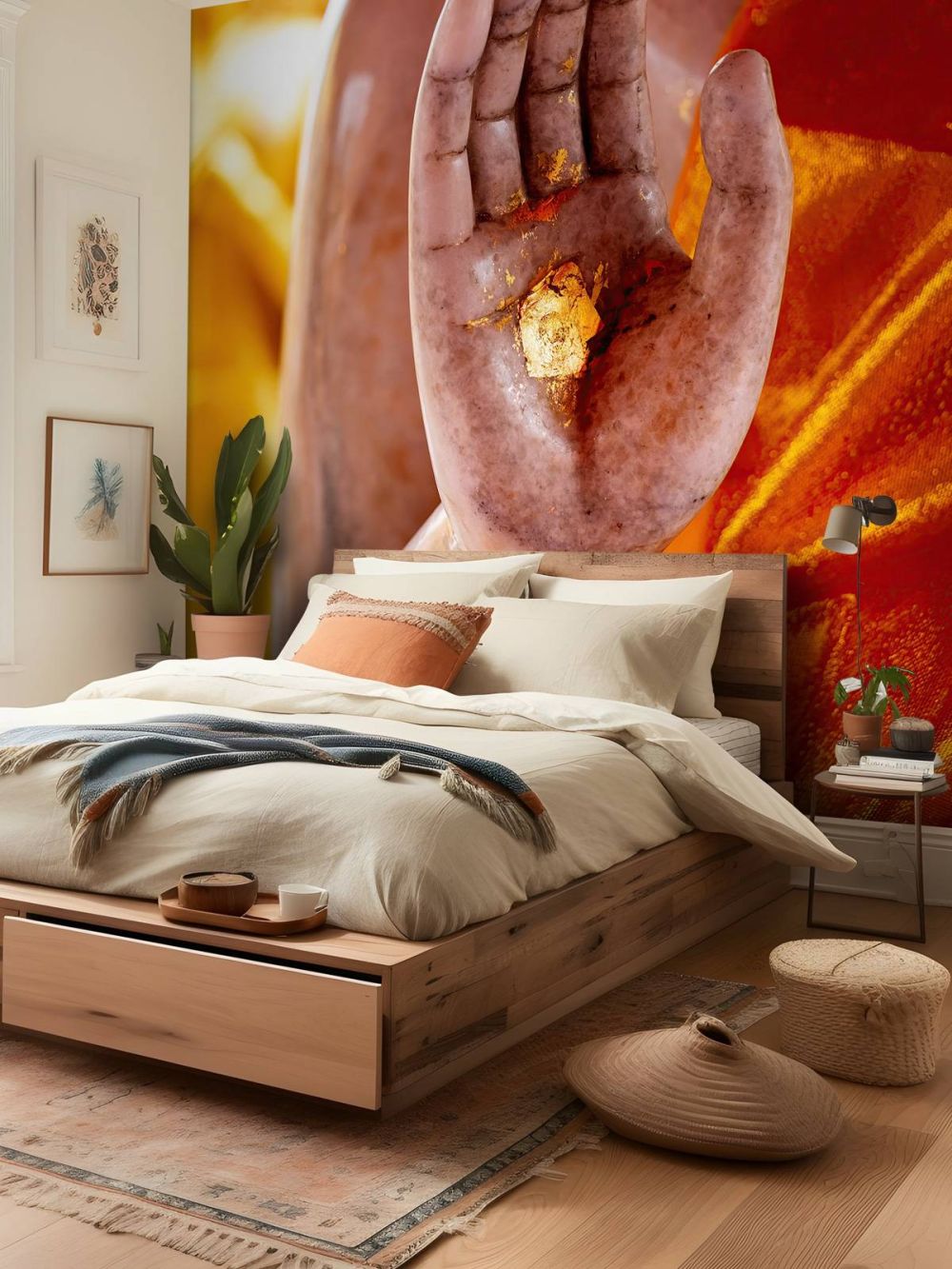 Handpalm met gouden plak Tempelcomplex Bangkok (Thailand)  