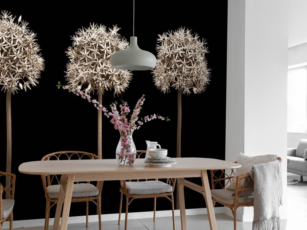Drie allium bloemen in een rij