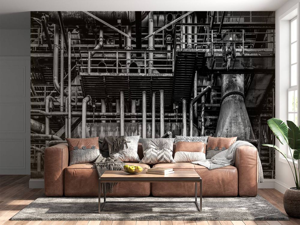 Oude industriële fabriek in zwart wit