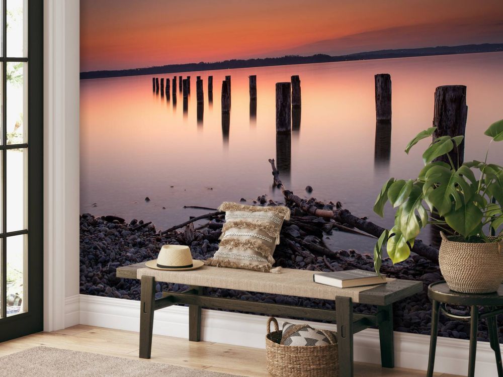 Roze rustige strand