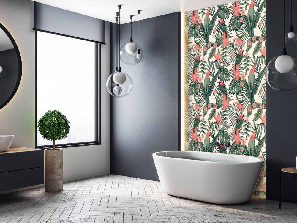 Tropische planten, bloemen en vogels