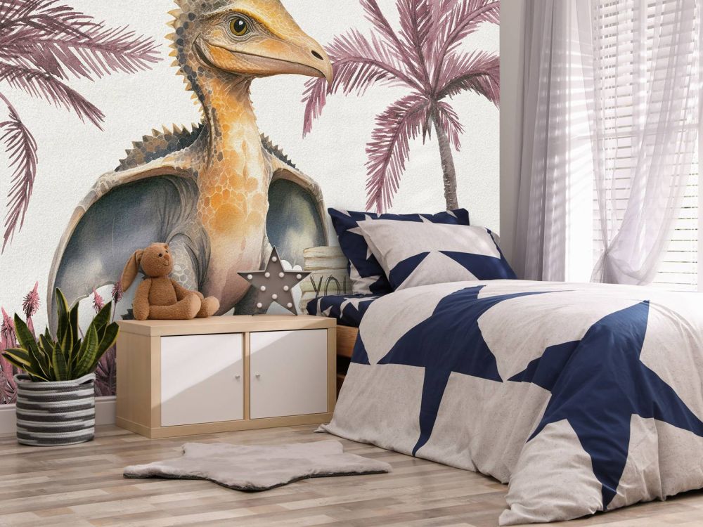 Baby pteranodon in de jungle roze
