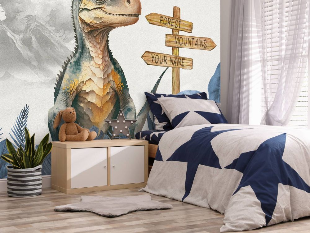 Baby velociraptor in de jungle blauw