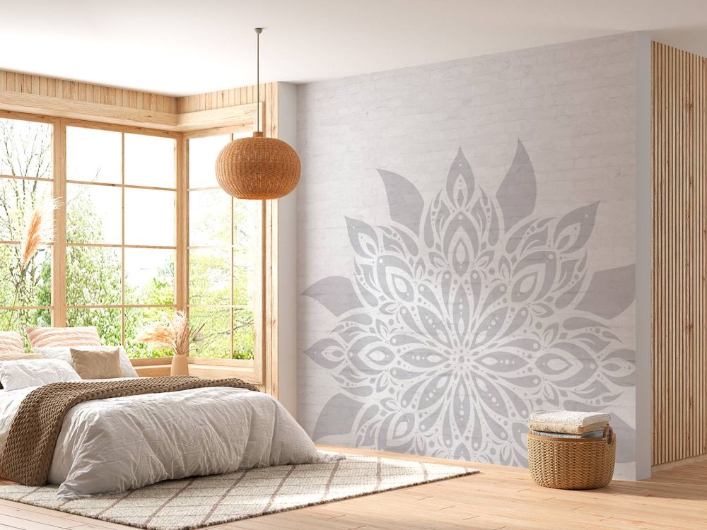 Lichtgrijze Mandala Op Baksteen