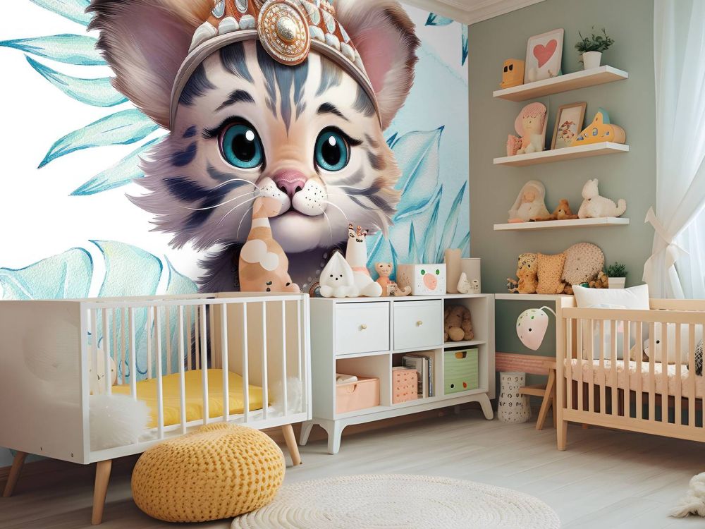 Baby tijger en blauw blad
