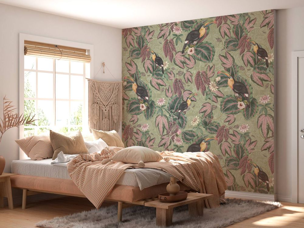 Tropische Jungle vogels & Toekans - salie groen
