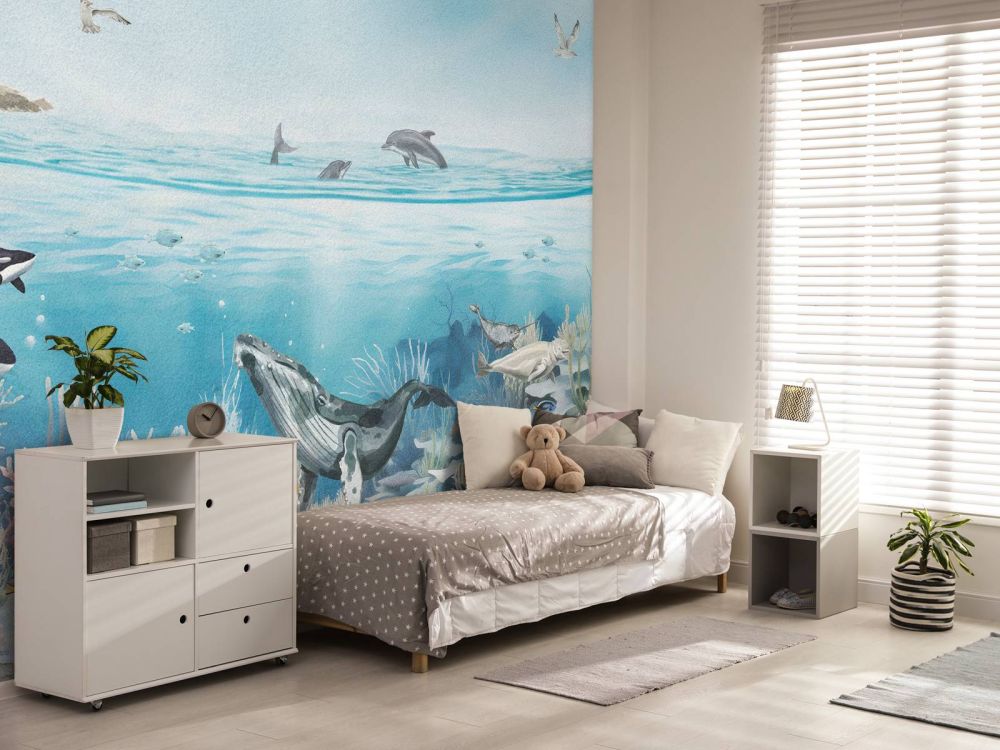 Oceaan landschap met dieren in kleur