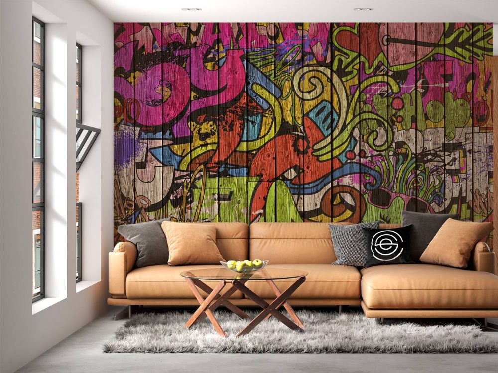 Straat graffiti op oud hout
