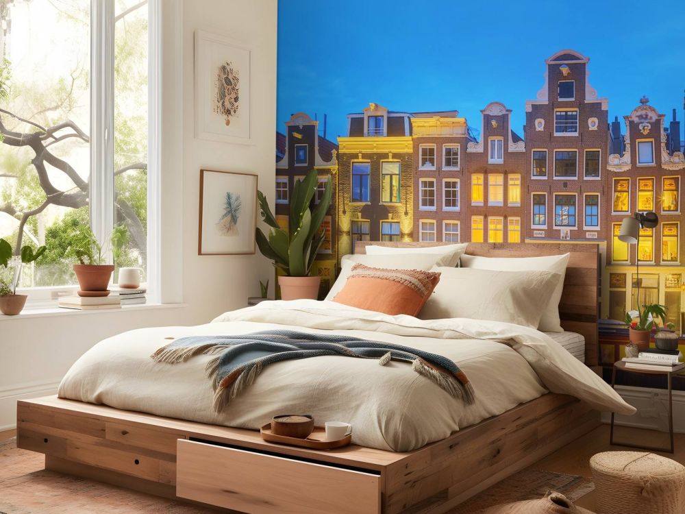 Amsterdamse huizen in de nacht