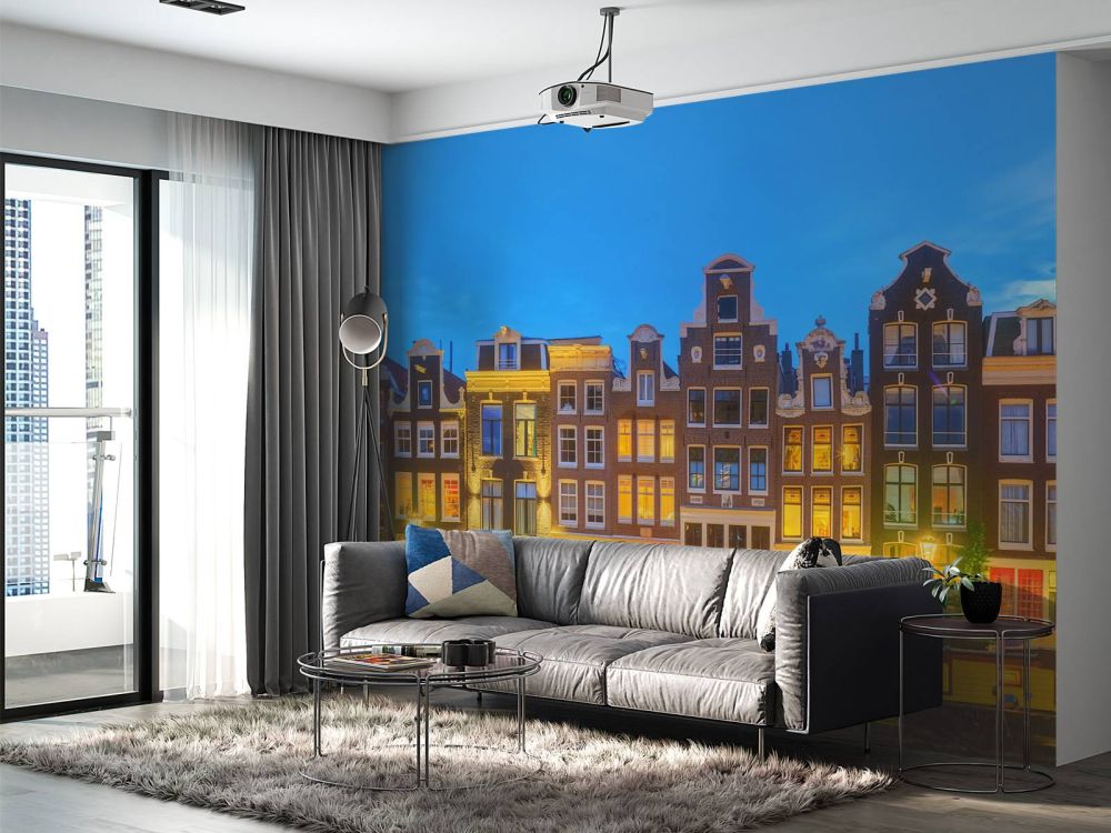 Amsterdamse huizen in de nacht