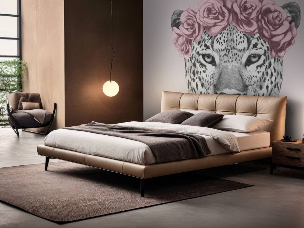 Luipaard met roze bloemen