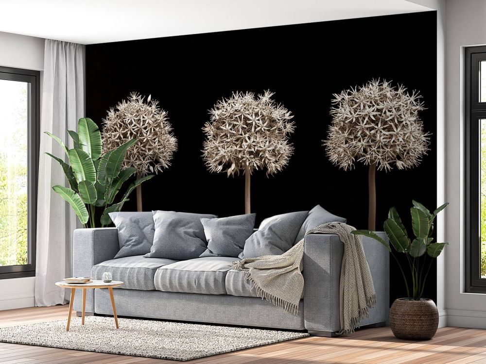 Drie allium bloemen in een rij
