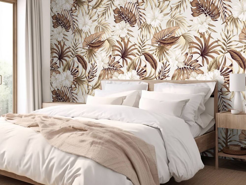 Tropische bloemen, beige