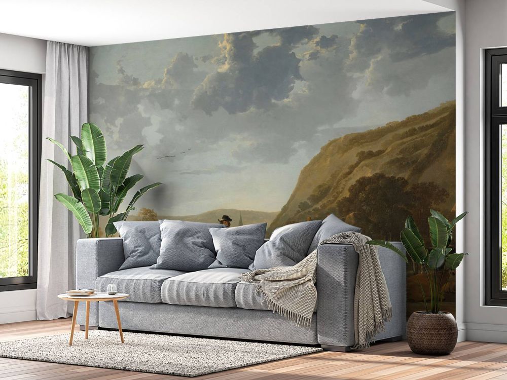 Rivierlandschap met ruiters